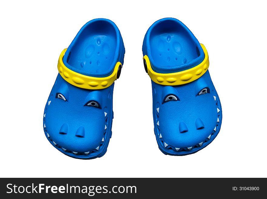 Bright blue clogs isolated on white background. Bright blue clogs isolated on white background.