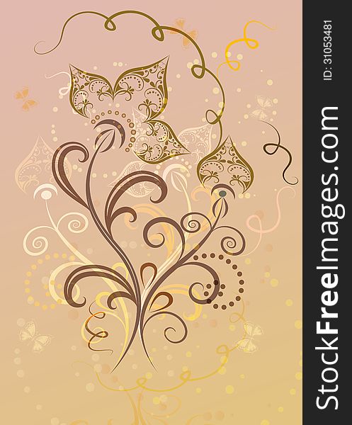 Abstract decorative yellow and pink flower card.