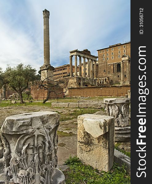 Picturesque ruins of ancient Rome, the Roman Forum. Picturesque ruins of ancient Rome, the Roman Forum