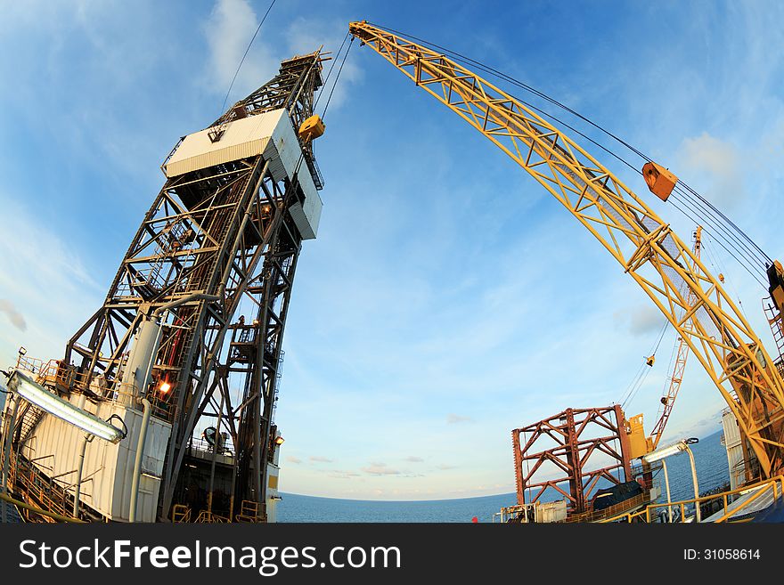 Jack Up Offshore Oil Drilling Rig with Fish Eye Angle Perspective