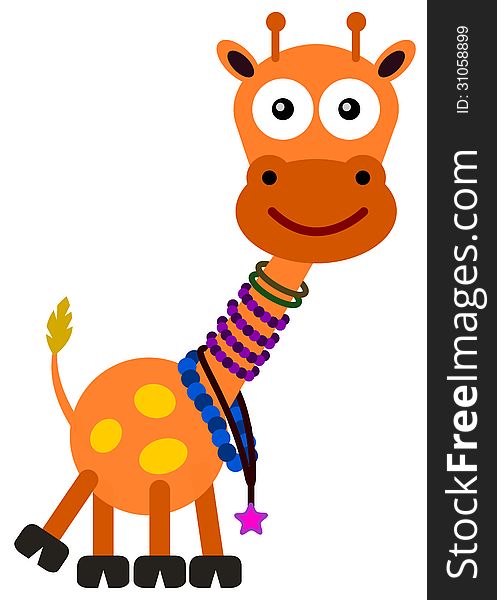 A humorous illustration of a giraffe wearing many necklaces. A humorous illustration of a giraffe wearing many necklaces