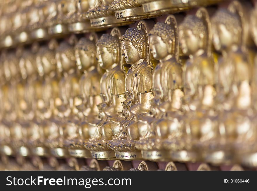 Million Of Golden Buddha Statue In Chinese Temple Nonthaburi,Thailand.