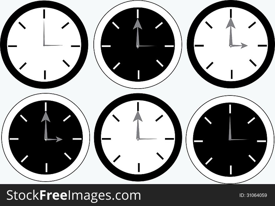 Several black and wall clocks