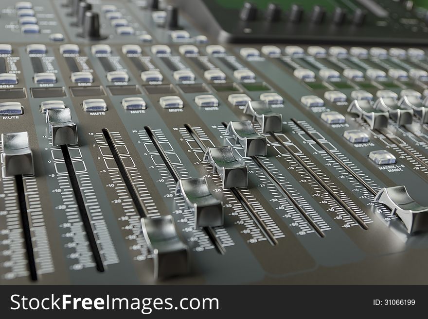 Faders and buttons digital audio mixer. Faders and buttons digital audio mixer