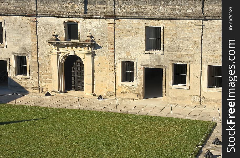 Castillio San Marcos in St. Augustine, Florida, interior fortress walls with grass. Castillio San Marcos in St. Augustine, Florida, interior fortress walls with grass