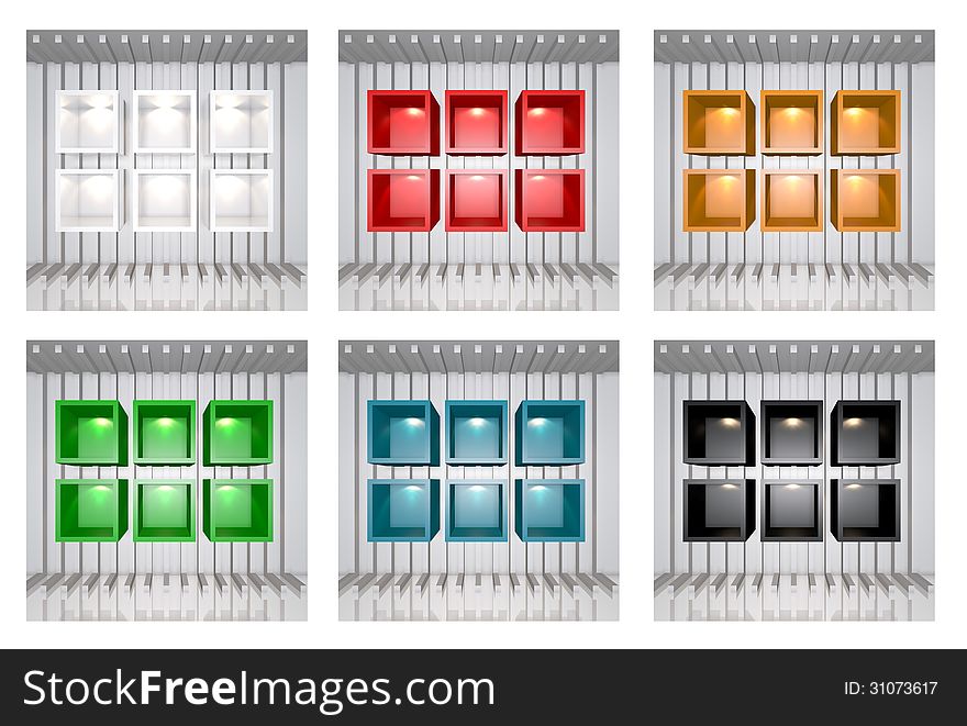 Set of 3D colourful shelves