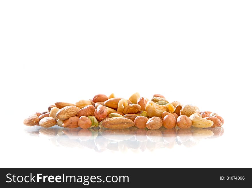 Mixed Nuts on white background with copy space