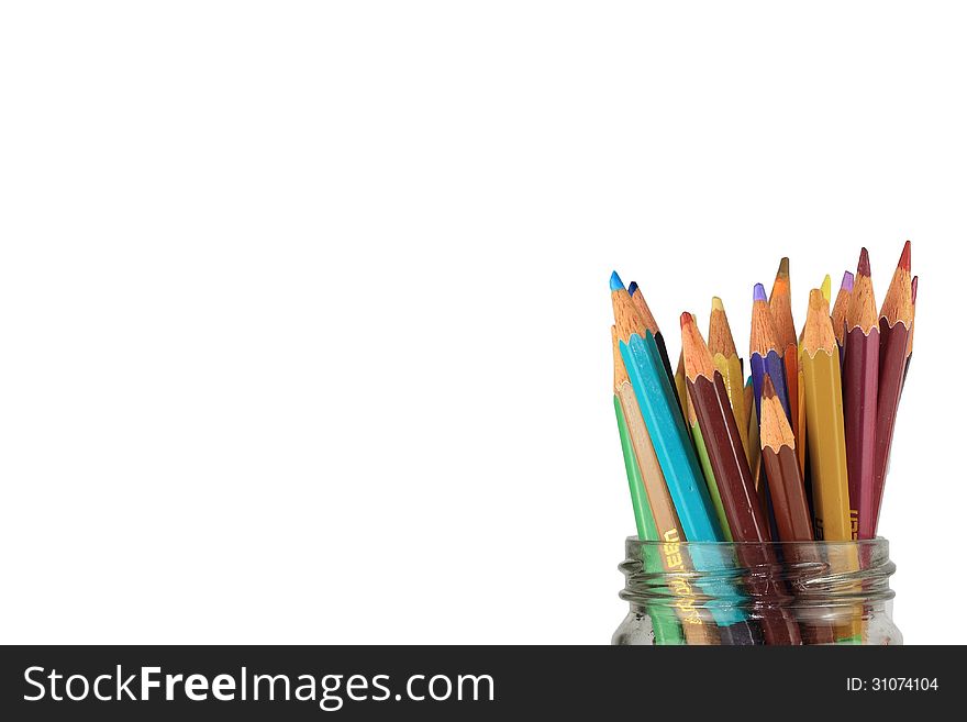 Set of different colored pencils with white background