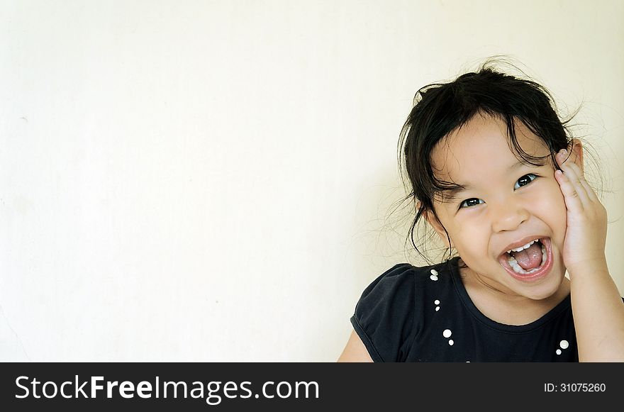 Joyful girl on white background