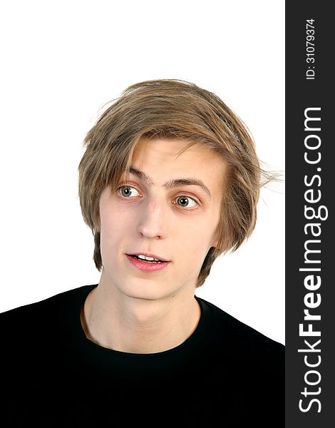 Young caucasian man with surprised expression on white background. Young caucasian man with surprised expression on white background
