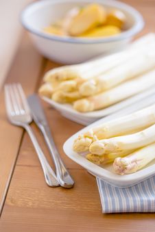 Prepared Raw Peeled White Asparagus On Two White Plate Stock Photo Prepared Raw Peeled White Asparagus On Two White Plate Stock Photo