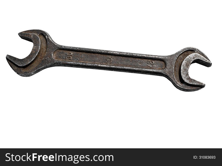 Rusty spanner,white background,photo