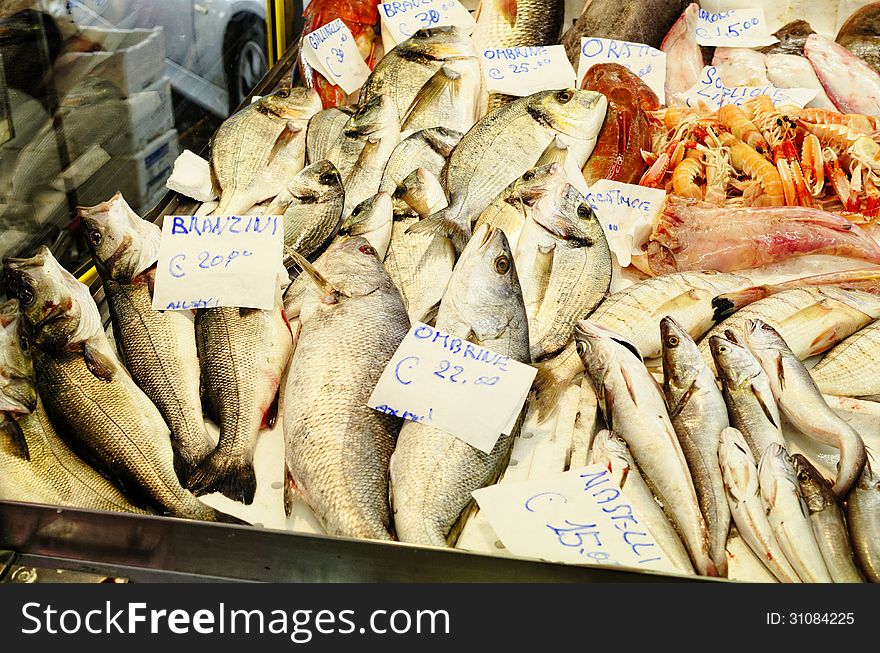 Colored fish in italian market