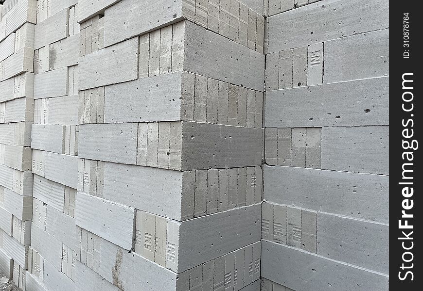 Hebel Brick Pile Background. Hebel Bricks Are Ready To Be Installed In The House