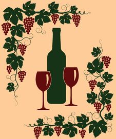 A Bunch Of Grapes, Bottle And Glass Royalty Free Stock Images A Bunch Of Grapes, Bottle And Glass Royalty Free Stock Images