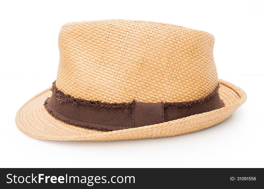 Ancient straw hat, white background