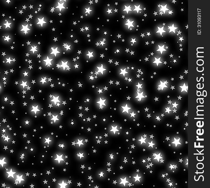 Black background with white glowing stars texture.