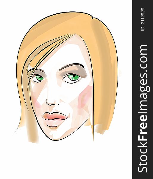 Portrait of a beautiful lady. Colour and black outline. Portrait of a beautiful lady. Colour and black outline.