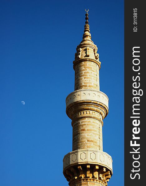 The minaret of the old mosque of Rhodes, Greece, Europe.