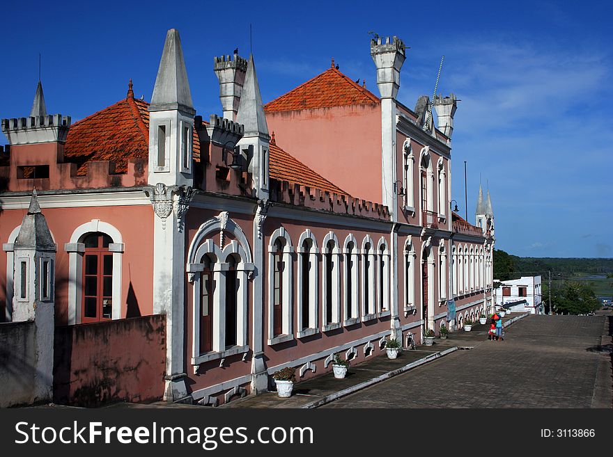 Old rose house in Obidos Amazonian city - North of Brazil