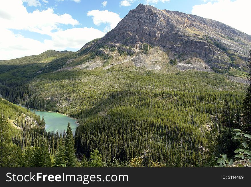 Scenic view of the Rocky Mountains and a glacier fed lake