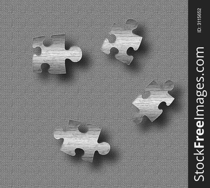 Metal puzzle pieces on gray textured background illustration. Metal puzzle pieces on gray textured background illustration