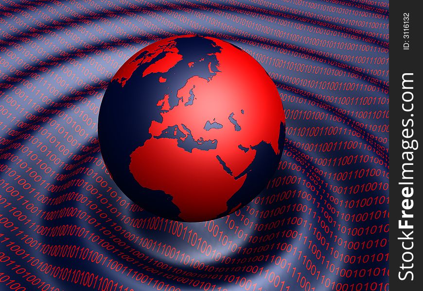 3d rendering illustration of binary code wave and earth. 3d rendering illustration of binary code wave and earth