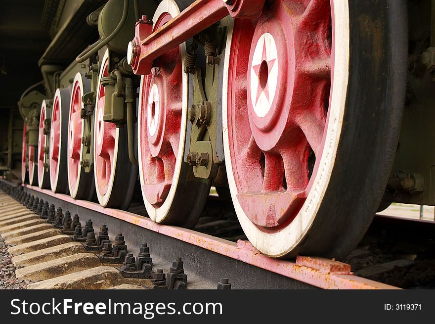 Wheels of an old steam locomotive