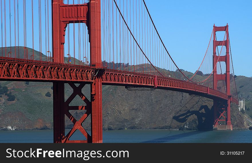 The Golden Gate Bridge is a suspension bridge spanning the Golden Gate, the opening of the San Francisco Bay into the Pacific Ocean. As part of U.S. Route 101 and California State Route 1, the structure links the city of San Francisco to Marin County. It is one of the most internationally recognized symbols of San Francisco.