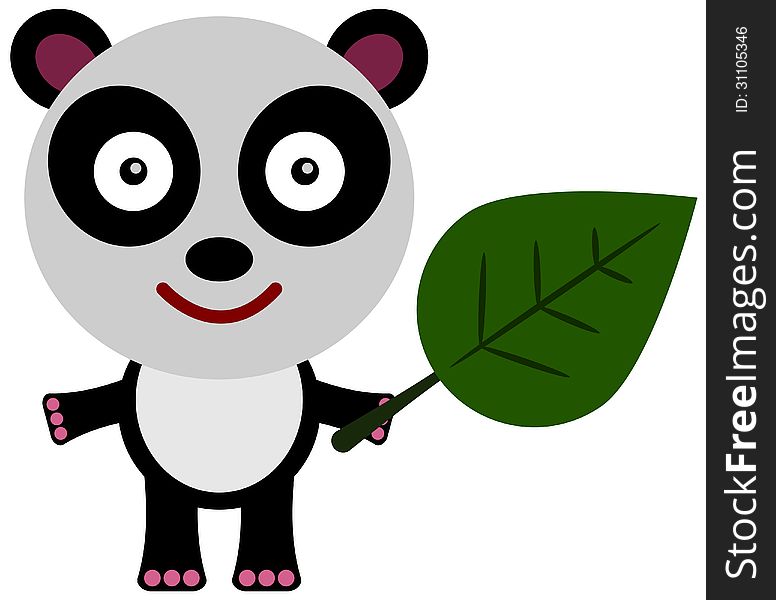 A cute illustration of a panda holding a big leaf. A cute illustration of a panda holding a big leaf