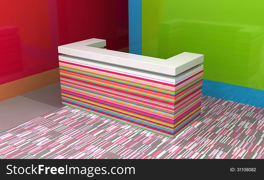 Colorful reception counter in abstract business interior. Colorful reception counter in abstract business interior