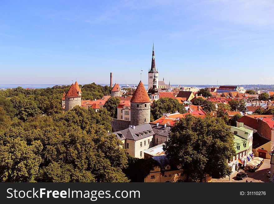 View of Tallinn's Old Town from up on high. View of Tallinn's Old Town from up on high