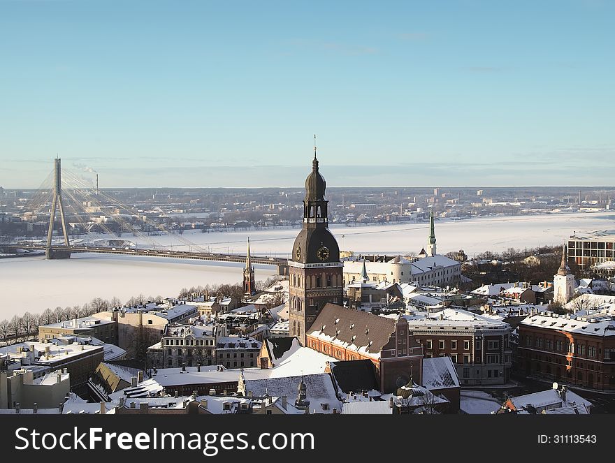 Aerial view of Old Riga in winter, Latvia. Aerial view of Old Riga in winter, Latvia