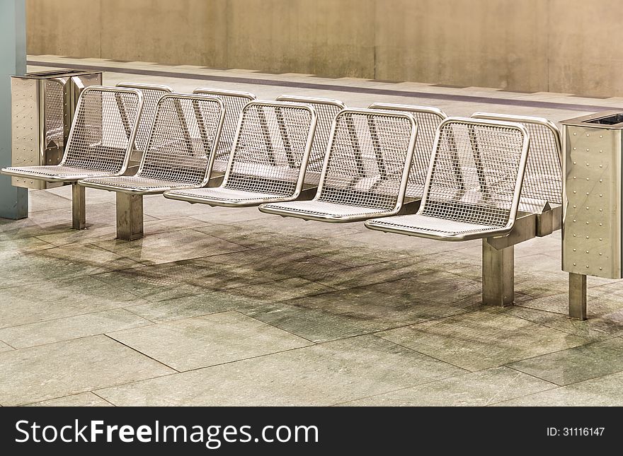 Metal Seats At Subway Station