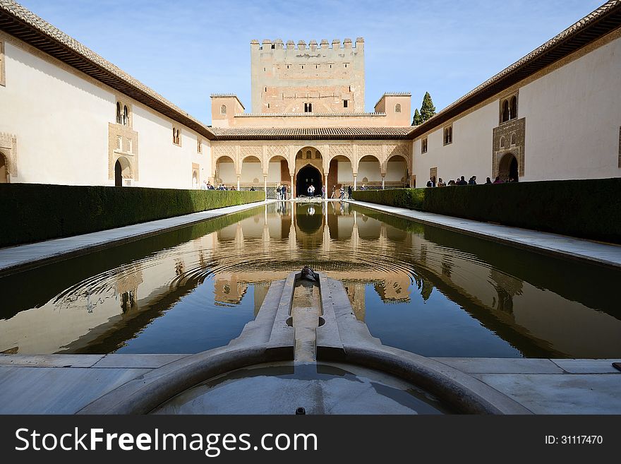Courtyard of the Myrtles in Alhambra, Granada, Andalusia, Spain. Courtyard of the Myrtles in Alhambra, Granada, Andalusia, Spain