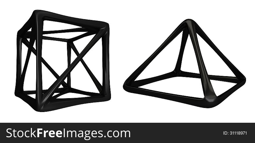 Two abstract 3d shapes isolated on a white background. Two abstract 3d shapes isolated on a white background.