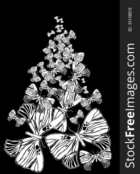Vector graphic image with flying butterflies on black background. Vector graphic image with flying butterflies on black background