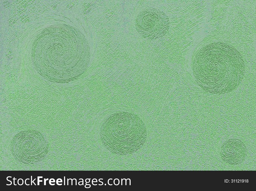 Green background with relief spirals, outer space. Green background with relief spirals, outer space