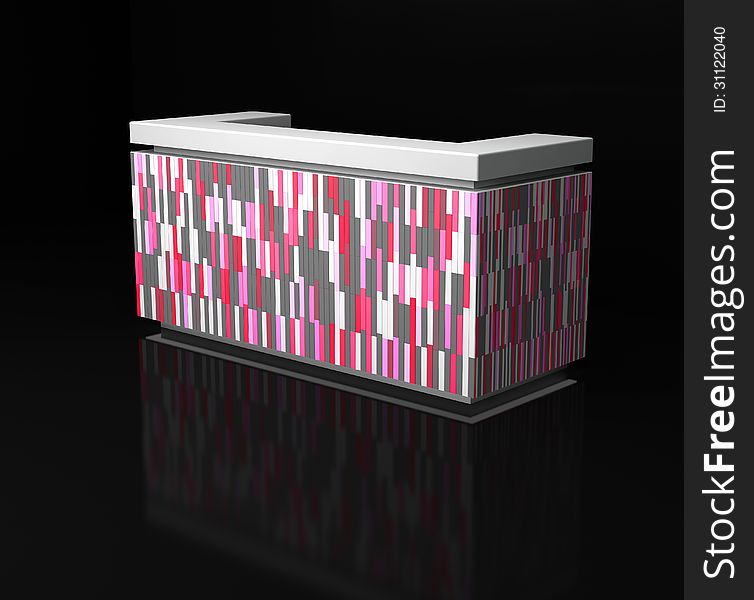 Colorful reception counter in abstract dark interior