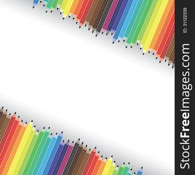Colorful pencils in diagonal rows on background. This illustration contains pencil or crayon icons in spectrum of colors