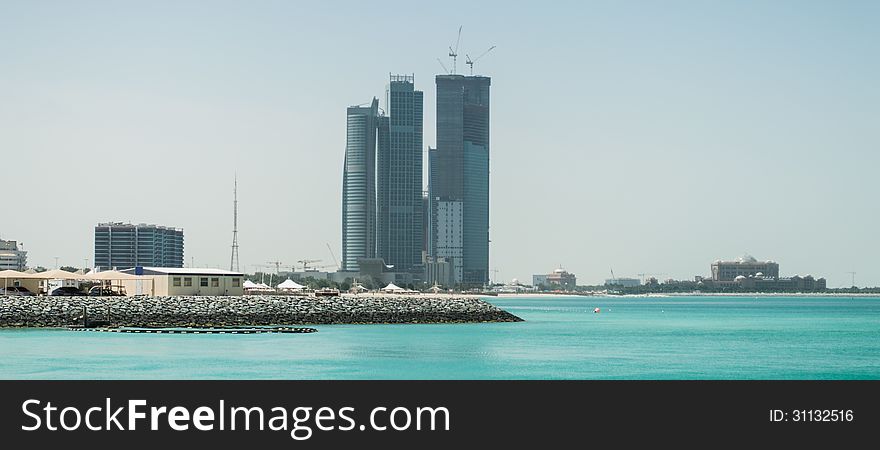 Abu Dhabi skyline viewed from the sea