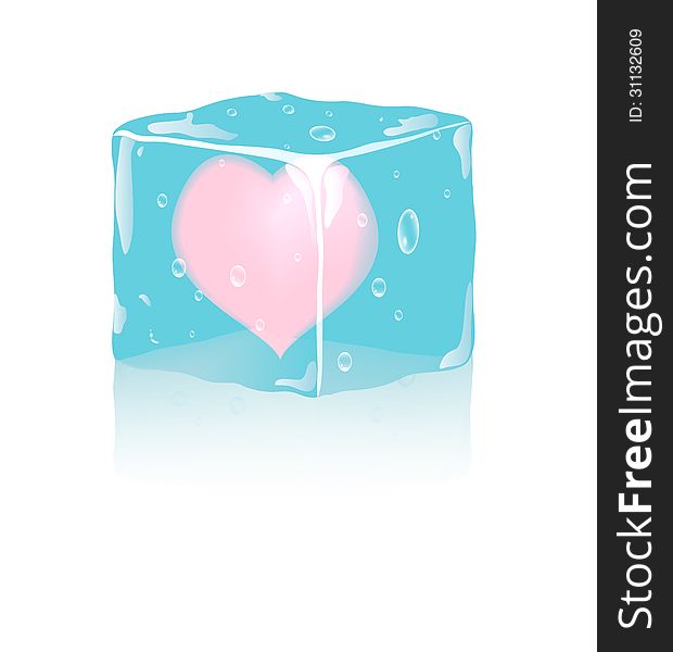 Frozen heart in ice cube