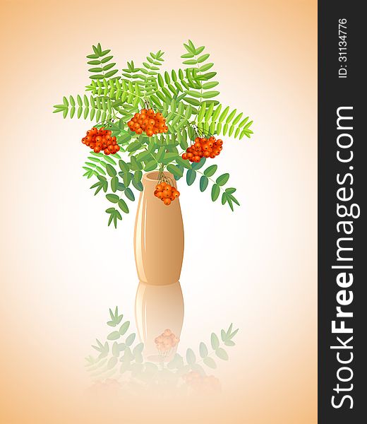 Ceramic vase with branches of rowan and with mirror reflection. EPS10, used transparency.