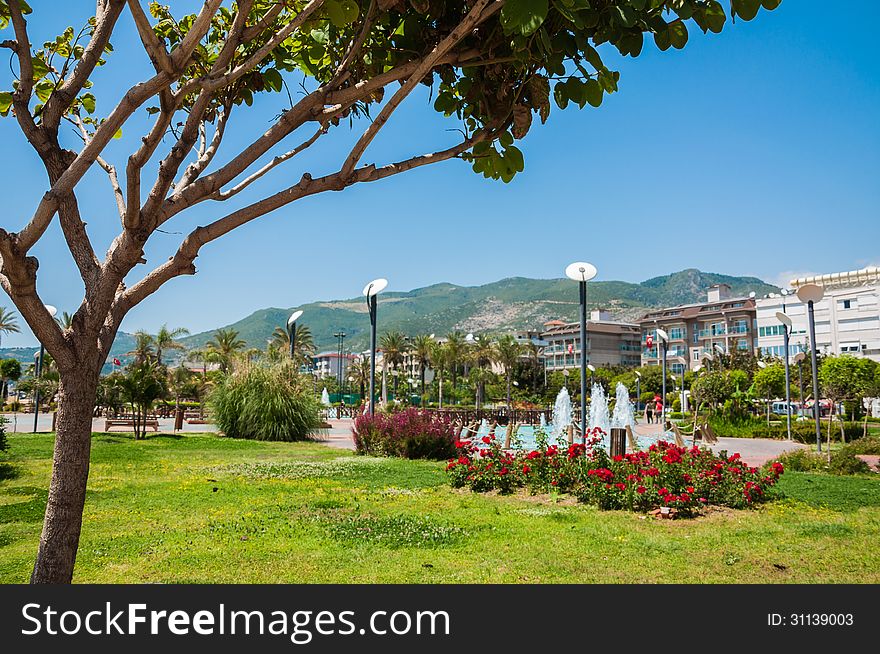 Park and hotels in Alanya, Turkey