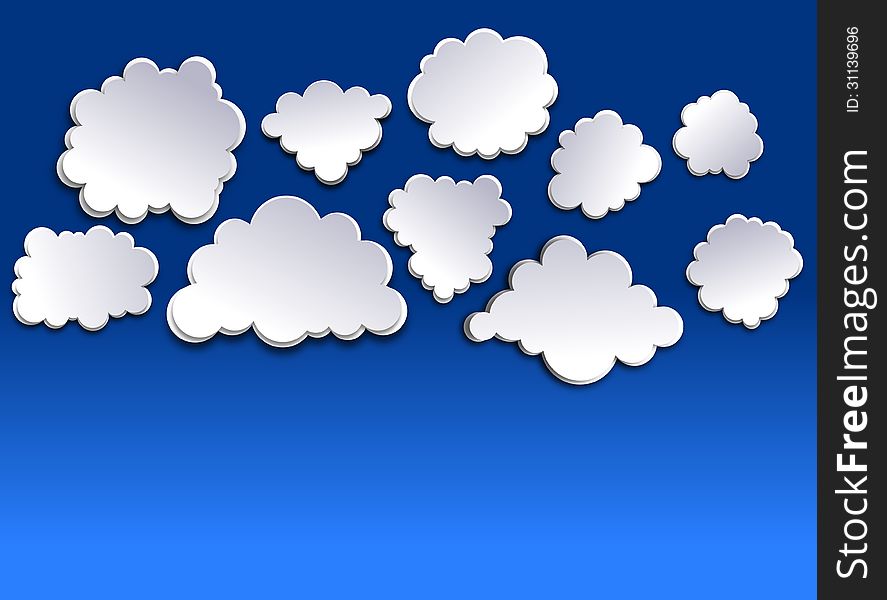 Set of White clouds on blue background. Set of White clouds on blue background