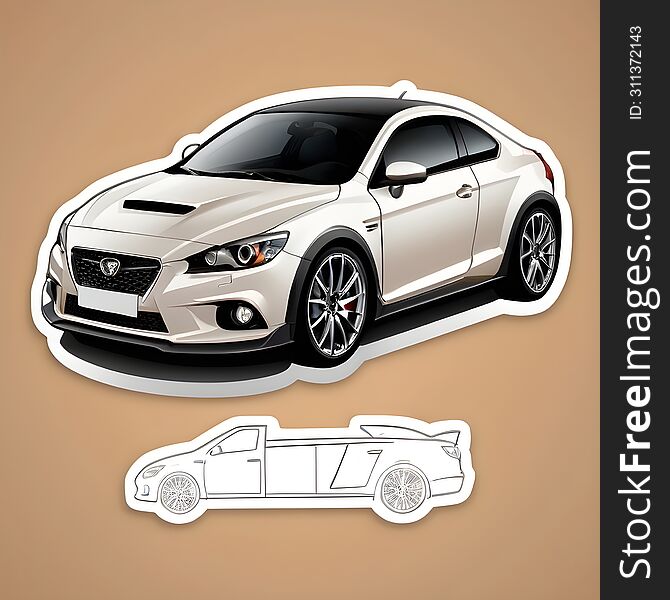 The sticker features a stylish performance car, capturing the essence of speed and luxury. The design emphasizes the car�s sleek l