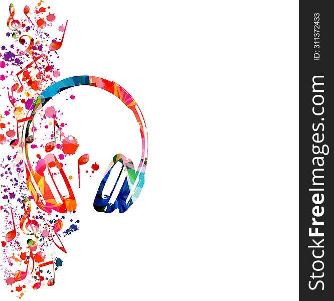 Colorful Creative Headphones Isolated. Earphones With Blots And Splatter. Gadget And Technology Concept.