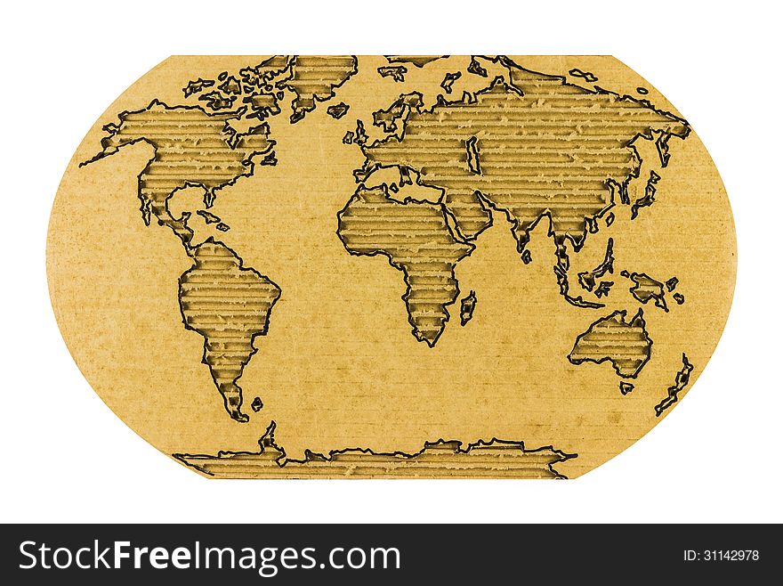 World map on corrugated cardboard