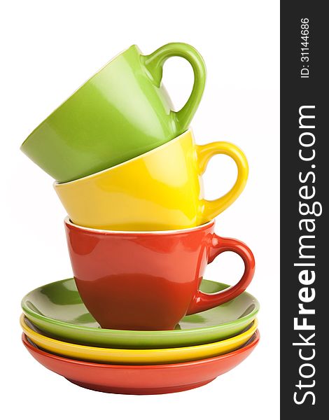 Multicolored Teacups And Saucers