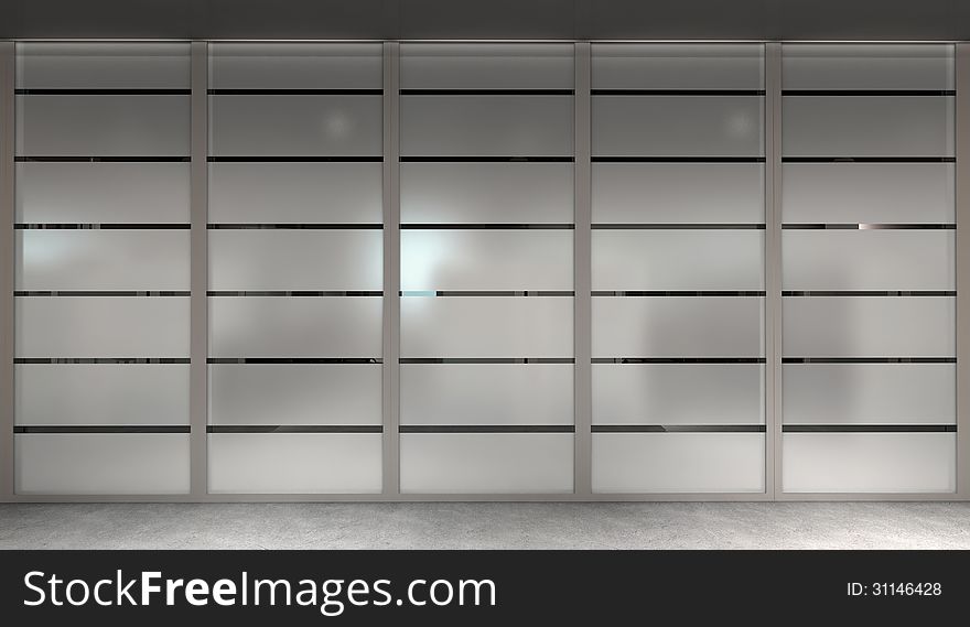 Modern office glass wall with matted panels